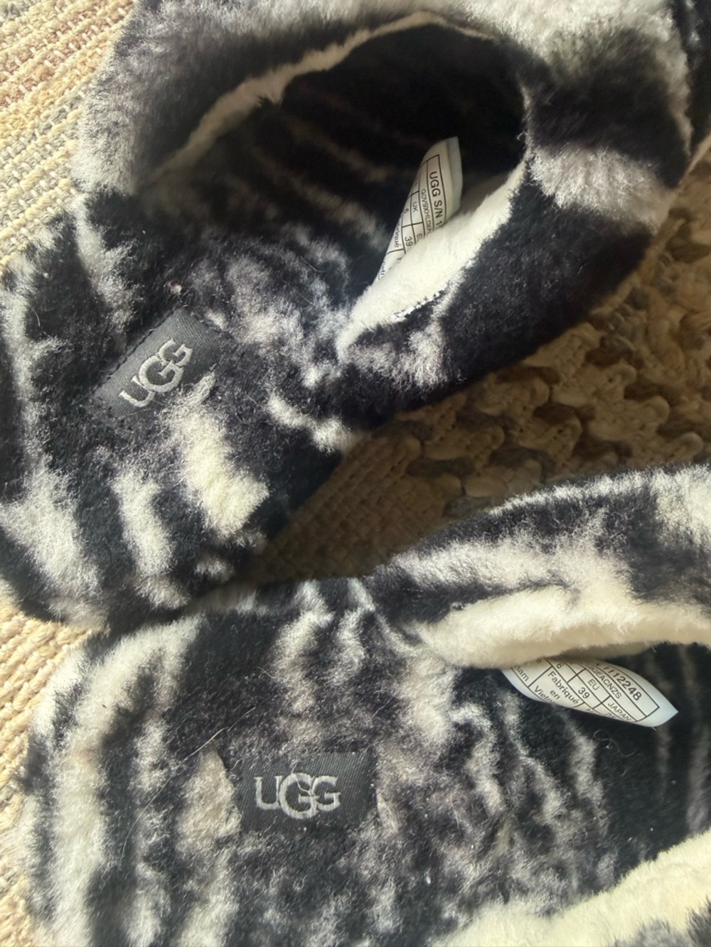 UGG Faux Fur Zebra Print Slide Slippers - Picture 2 of 8